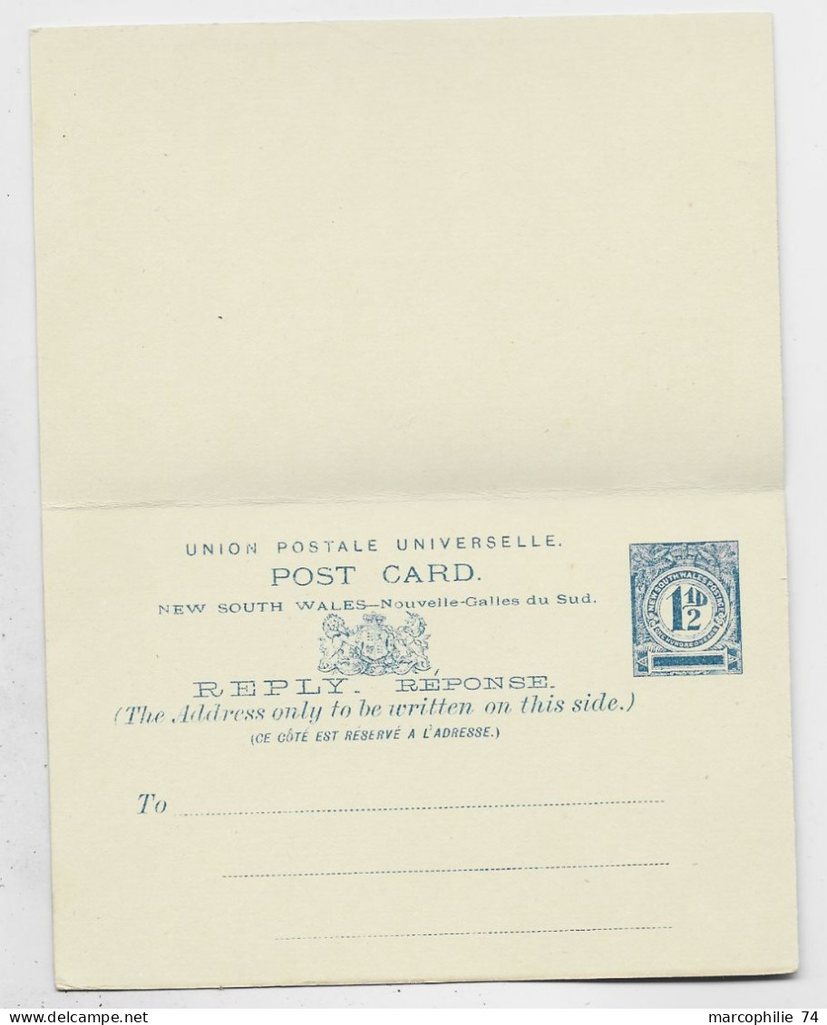 NEW SOUTH WALES NOUVELLE GALLES DU SUD ENTIER 1 1/2D POST CARD REPLY UPU NEUF - Lettres & Documents