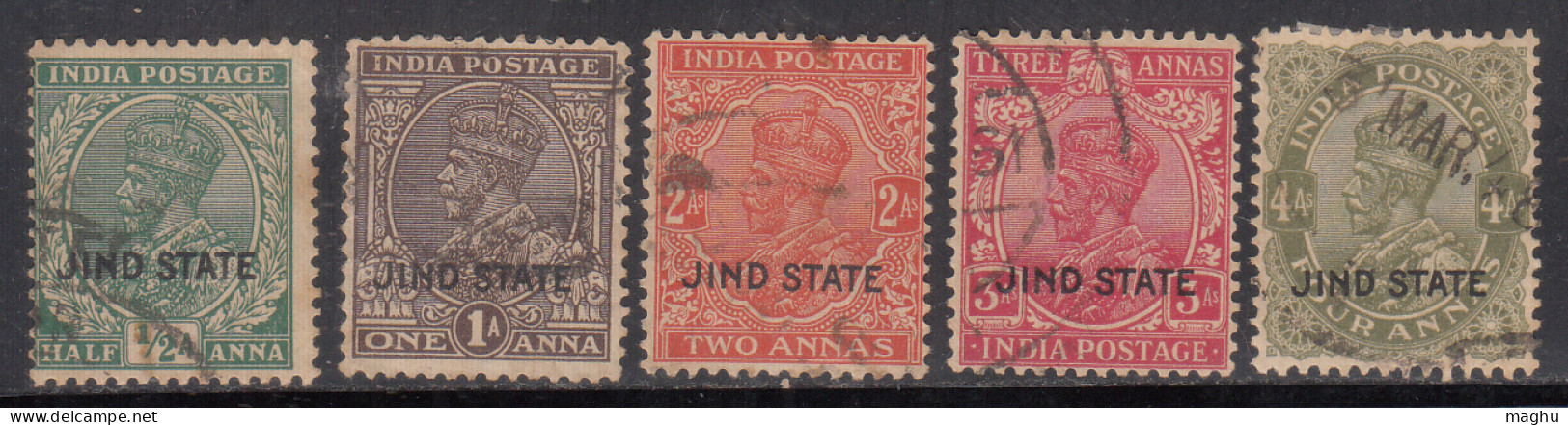 Set Of 5, Used Jind State, KGV Series, 1934  British India - Jhind