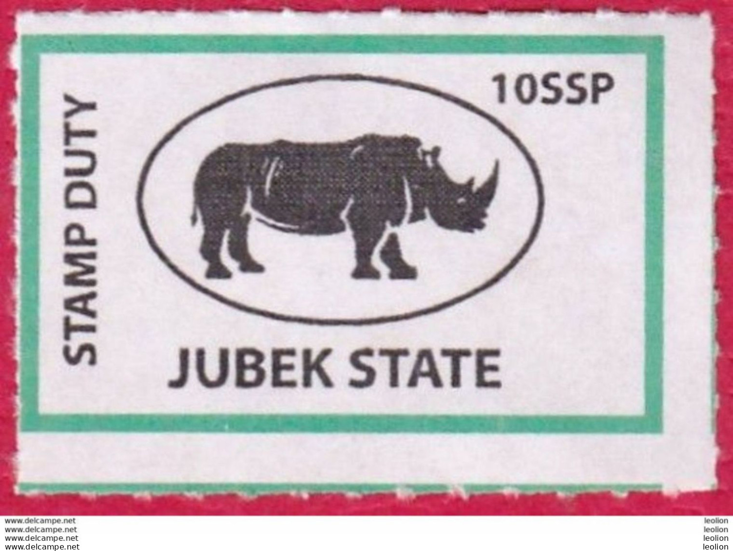 SOUTH SUDAN 10 SSP Revenue / Fiscal Stamp Jubek State RHINO MNH Timbres Fiscaux Soudan Du Sud - Sud-Soudan