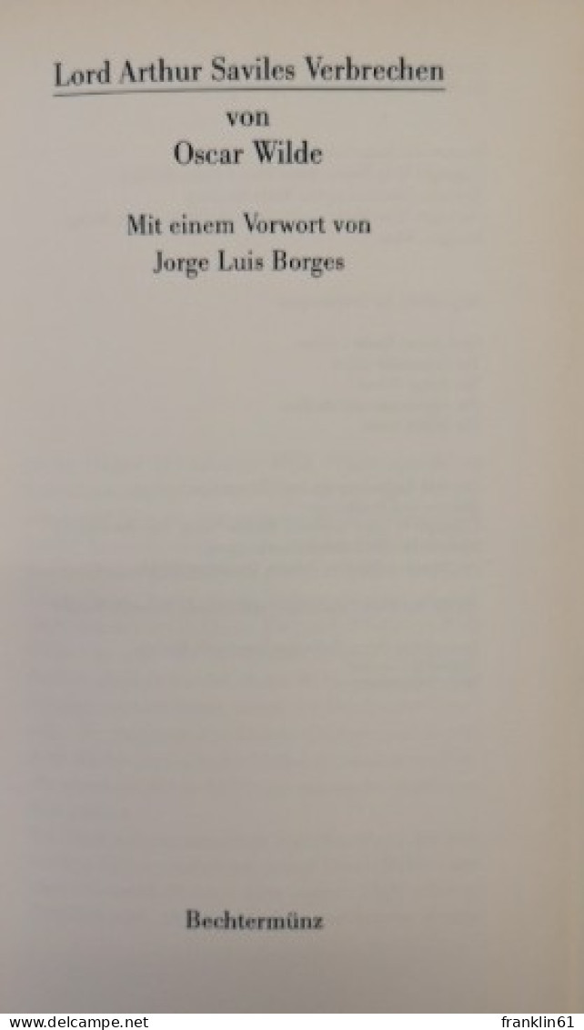 Lord Arthur Saviles Verbrechen. Die Salzsäure. Der Entwendete Brief. Die Tür In Der Mauer. - Ciencia Ficción