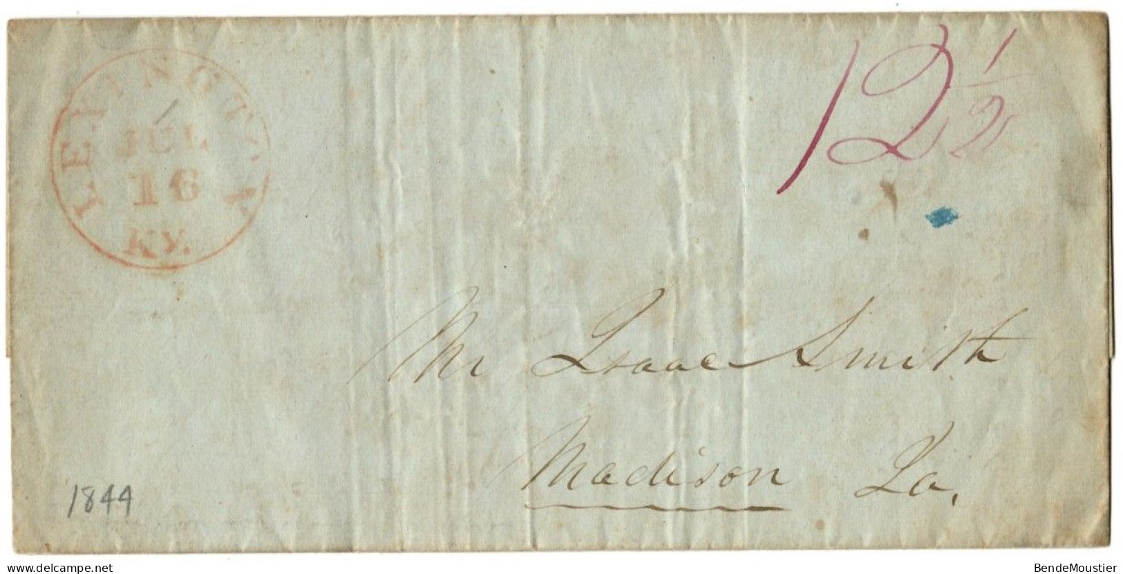 (N94) USA Cover Red Postal Marking Lexington (KY) - 12 1/2 Cts Rate - To Madison (LA) - 1844 - …-1845 Voorfilatelie