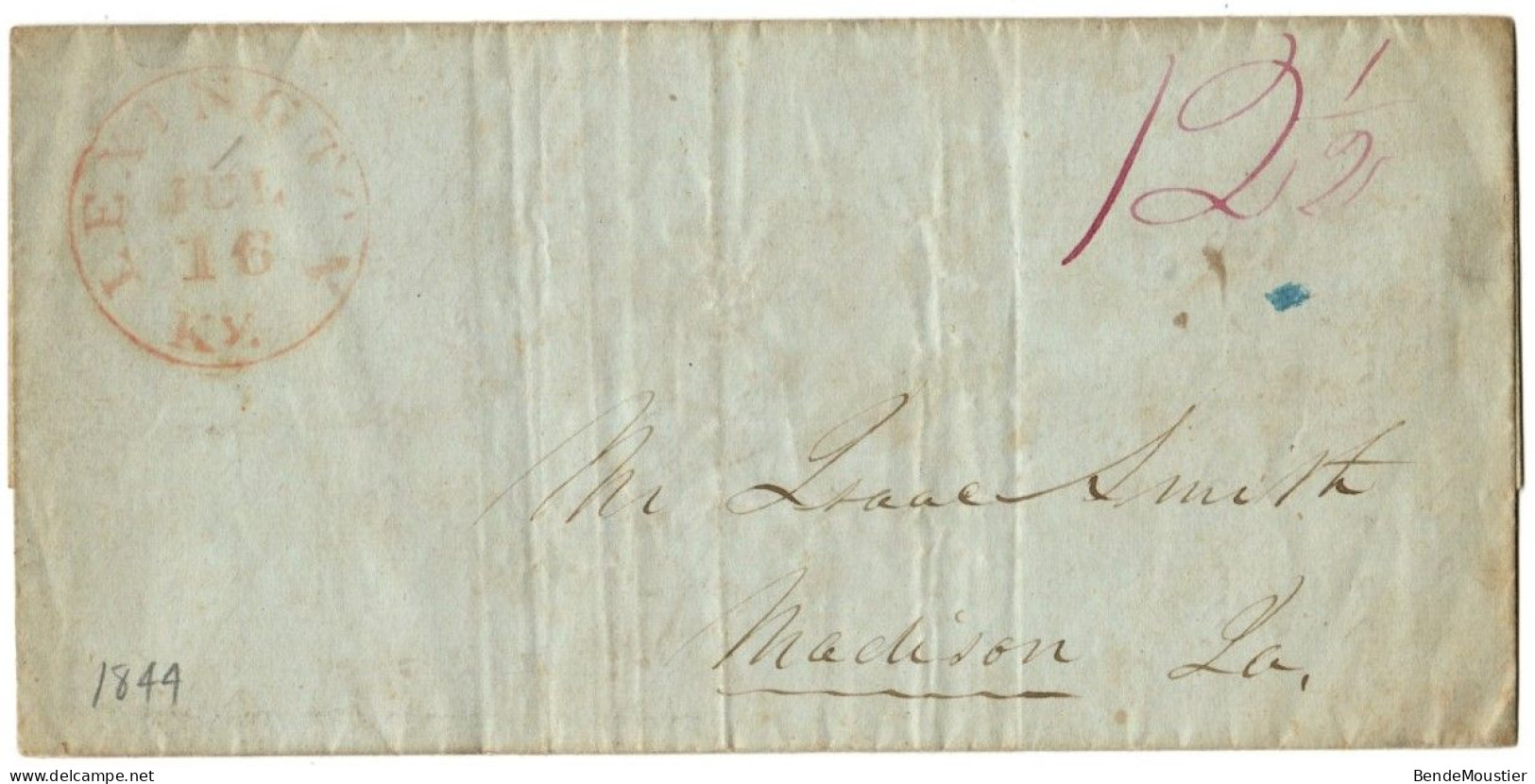 (N94) USA Cover Red Postal Marking Lexington (KY) - 12 1/2 Cts Rate - To Madison (LA) - 1844 - …-1845 Prefilatelia