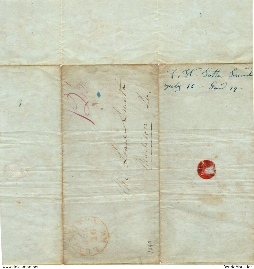 (N94) USA Cover Red Postal Marking Lexington (KY) - 12 1/2 Cts Rate - To Madison (LA) - 1844 - …-1845 Vorphilatelie