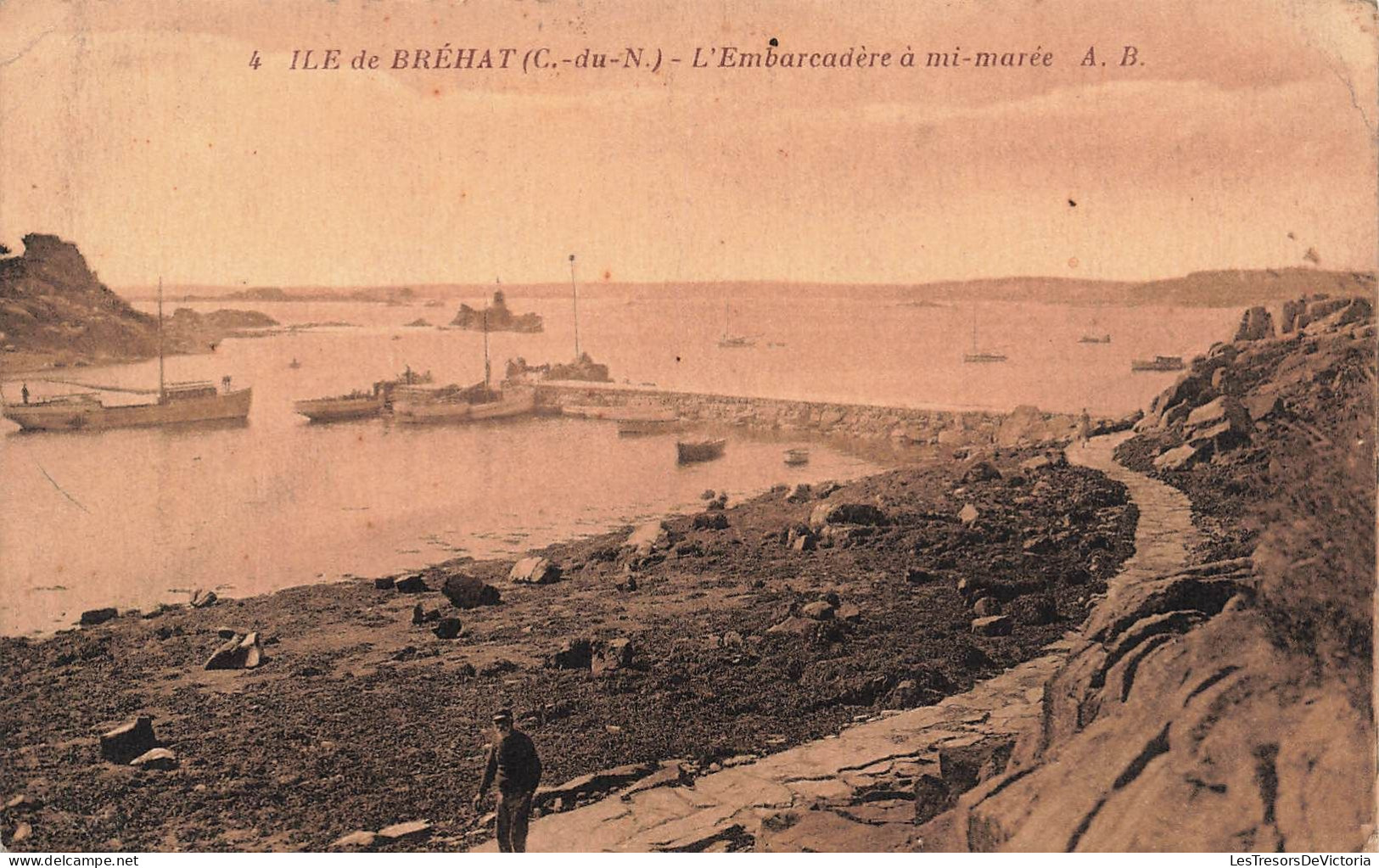 FRANCE - Ile De Bréhat - L'embarcadère à Mi-marée - A.B - Carte Postale Ancienne - Ile De Bréhat