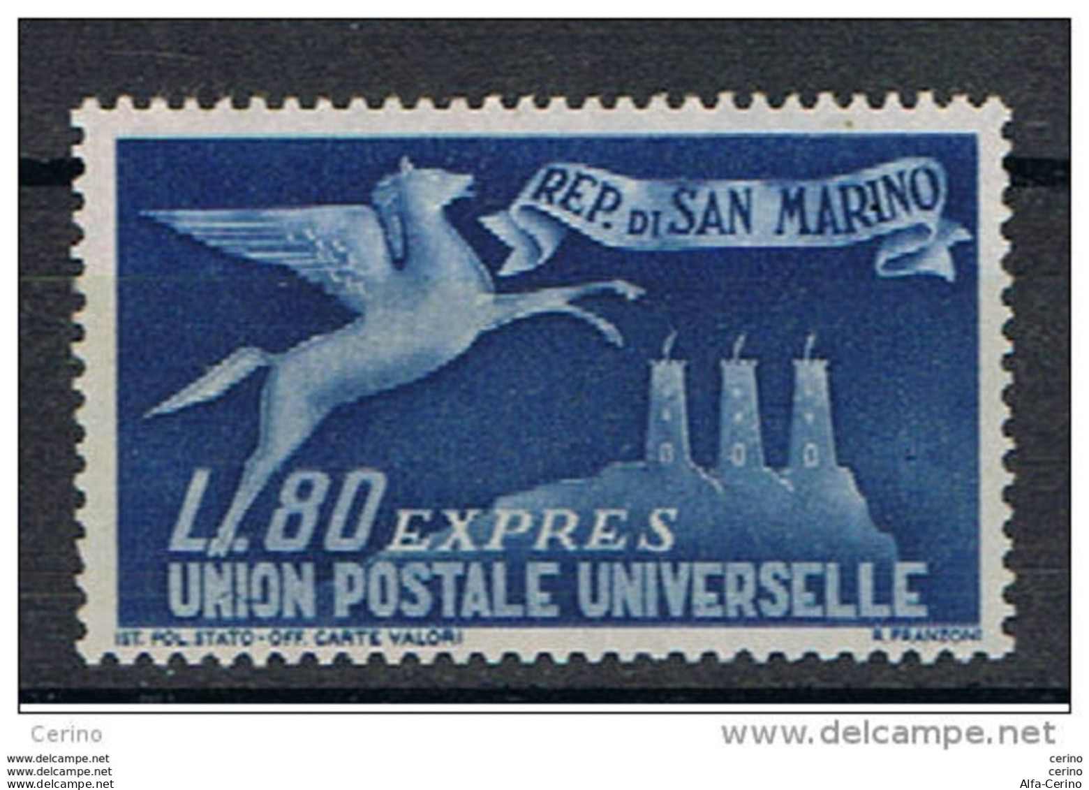 SAN  MARINO:  1950  ESPRESSO  PER  L' ESTERO  -  £. 80  AZZURRO  N. -  SASS. 22 - Francobolli Per Espresso