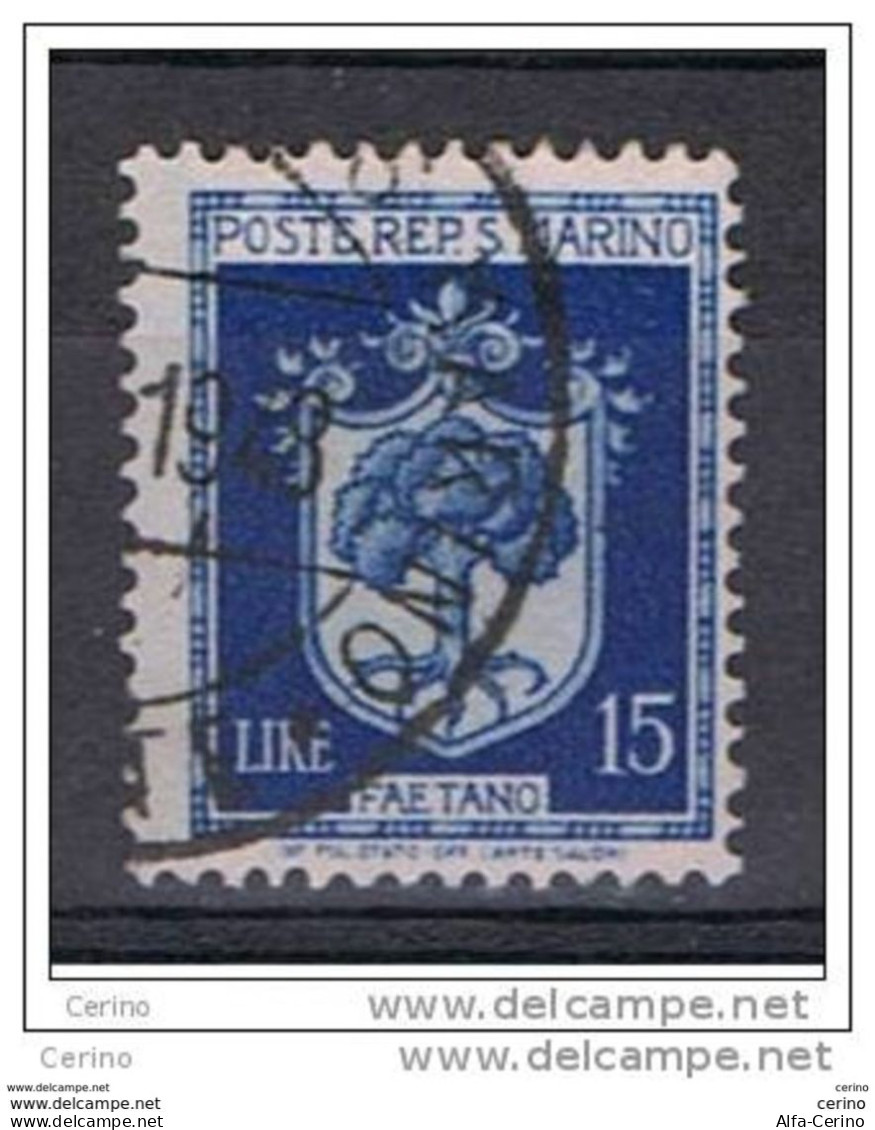 SAN  MARINO:  1945/48  STEMMA  -  £. 15  AZZURRO  US. -  SASS. 291 - Usados