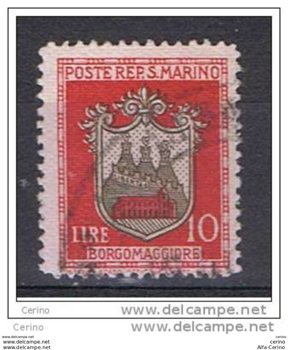 SAN  MARINO:  1945/48  STEMMA  -  £. 10  ROSSO  E  BRUNO  US. -  SASS. 290 - Usados