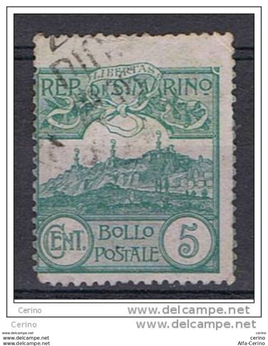 SAN  MARINO:  1903  VEDUTA  -  5 C. VERDE  US. -  SASS. 35 - Used Stamps