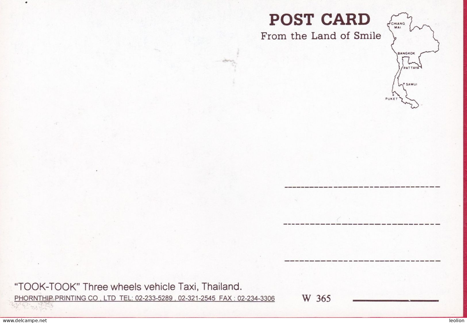THAILAND Tuk-Tuk Took-Took Taxi Postcard Three Wheeled Taxi - Taxis & Droschken