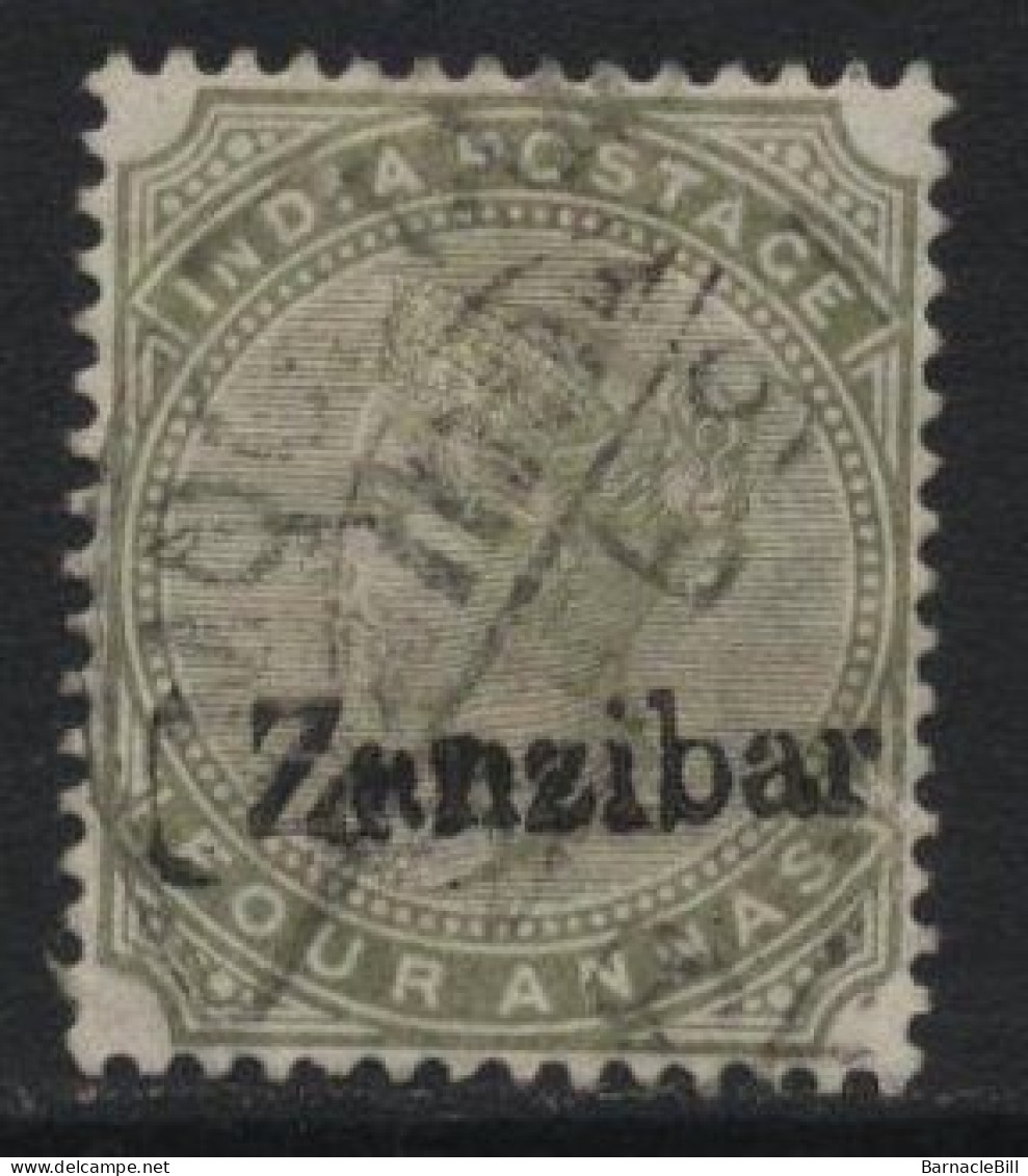Zanzibar (06) 1895 Overprint. 4a. Green. Used. Hinged. - Zanzibar (...-1963)