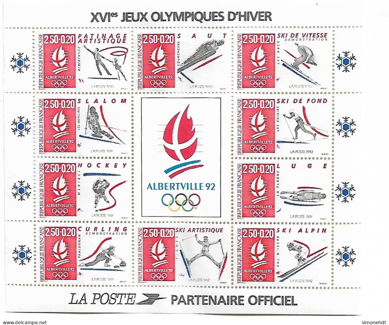 FRANCE - Lot De 6 Feuillets De 10 Timbres Neufs - Jeux Olympiques Albertville - 1992 - Valeur 24 € - Vendus 12 € - Ungebraucht