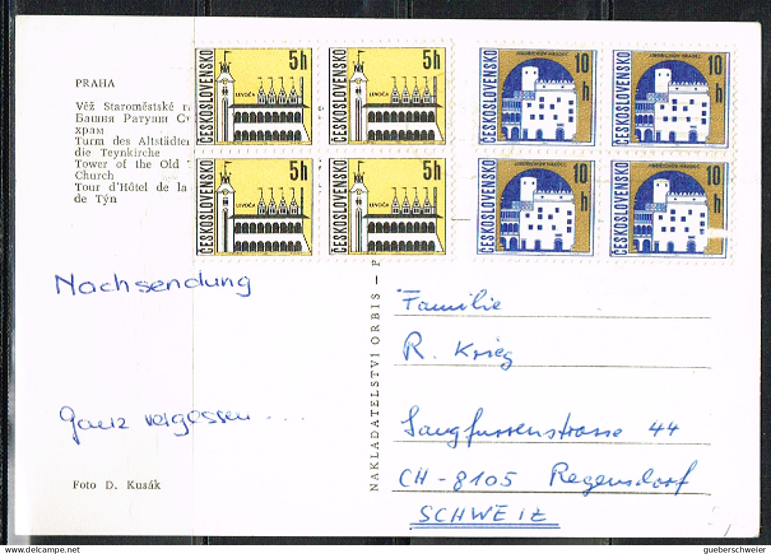 ARCH-L92 - TCHECOSLOVAQUIE 2 Blocs De 4 Sur Carte Postale - Cartas & Documentos