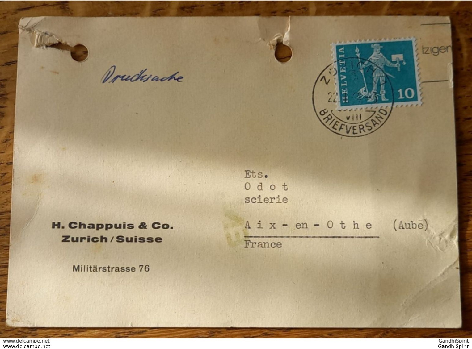 H. Chappuis & Co. Pièce De Rechange En Fibre Chaco Pour Guides Lames Aix En Othe, TAD Zurich 1 Briefversand 22.01.1964 - Zwitserland