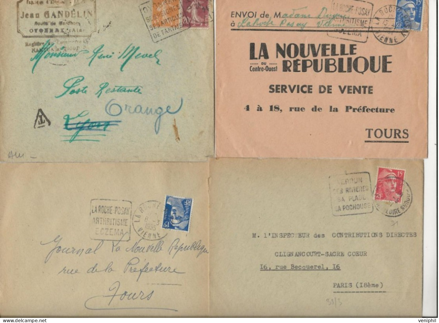 LOT DE 10 LETTRES  SEMI - MODERNE -  AFFRANCHISSEMENT DIVERS +OBLITERATION DAGUIN -PREO - 1924 A 1955 - Annullamenti Meccaniche (Varie)