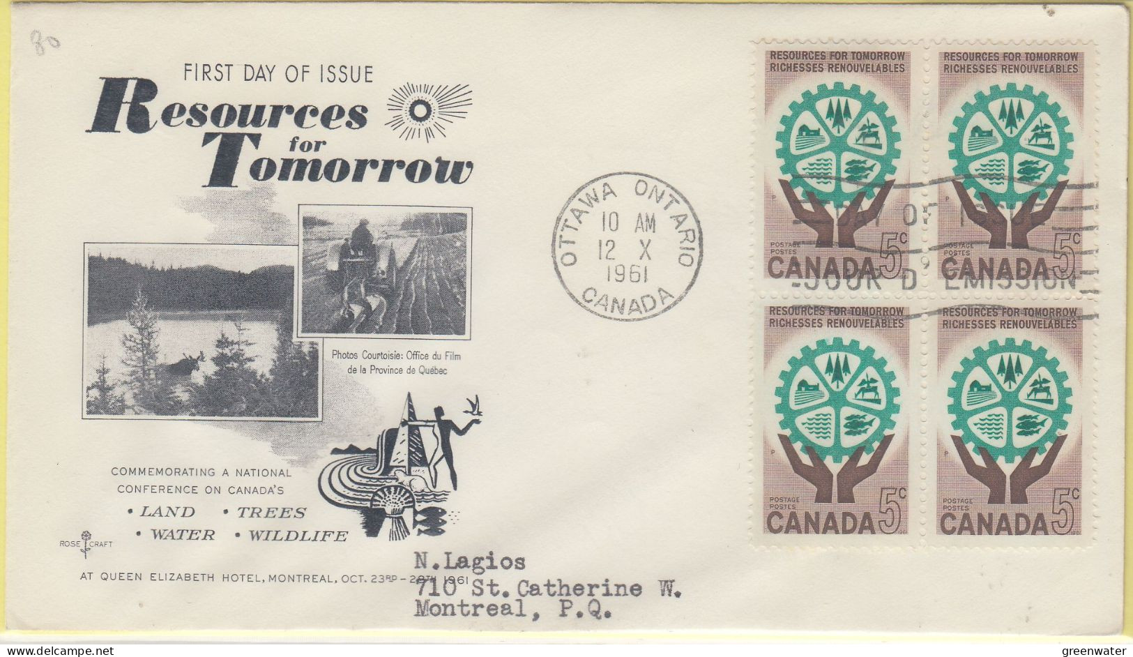 Canada 1961 Resources Of Tomorrow 1v Bl Of 4 FDC Ca 12.X.1961 (CN164B) - 1961-1970