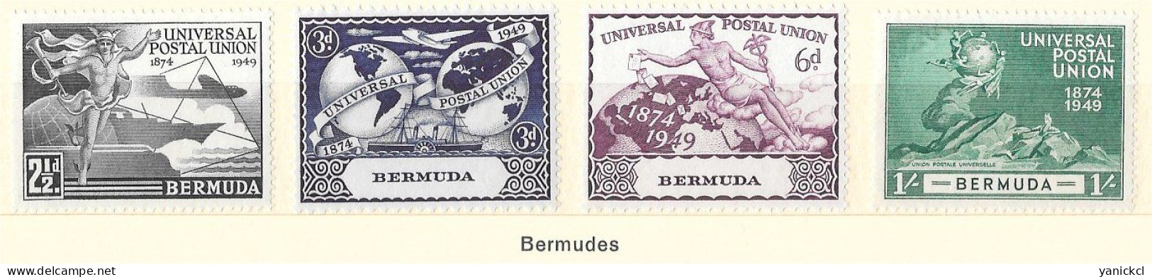 U.P.U. - Bermudes - 75e Anniversaire De L' U.P.U. - (4 Valeurs) - 1949 - Y & T N° 128 à 131 ** - Bermuda