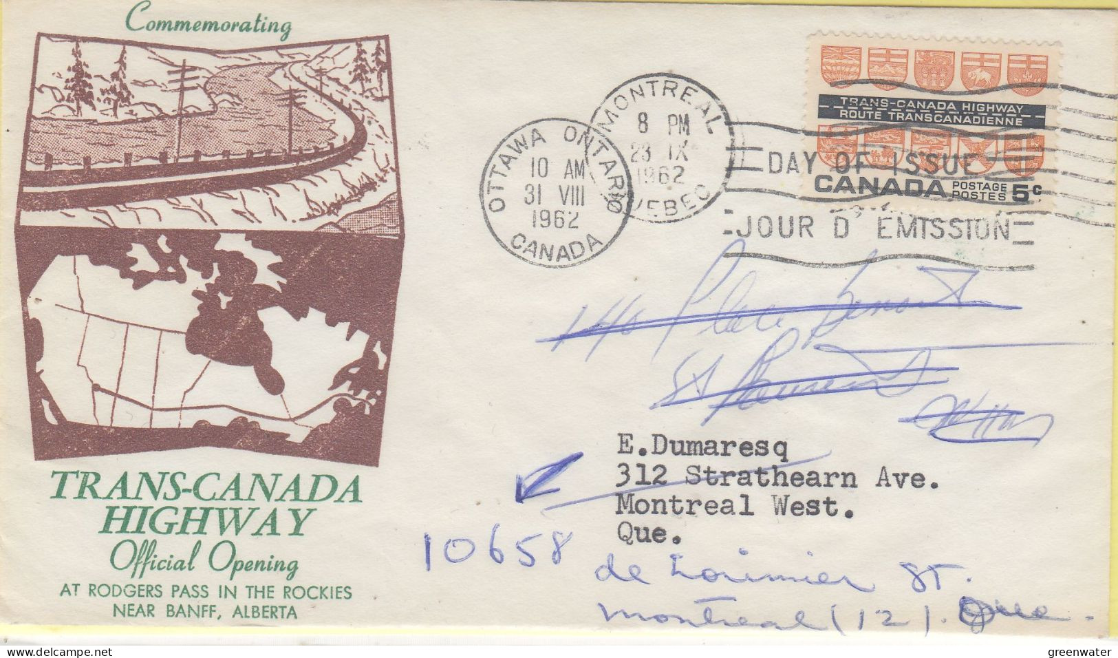 Canada 1962 Trans-Canada Highway 1v FDC Ca 31.8.1962 (CN164E) - 1961-1970