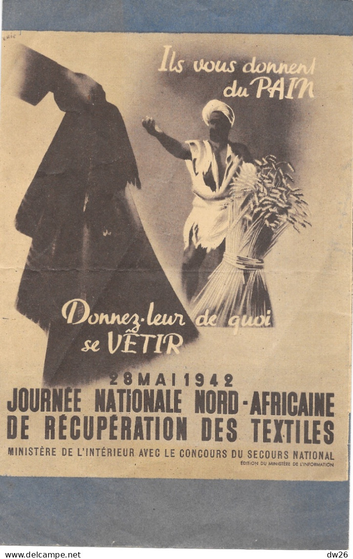 Affichette Solidarité Journée Nationale Nord-Africaine De Récupération Des Textiles, 28 Mai 1942, Notre Afrique Du Nord - Plakate