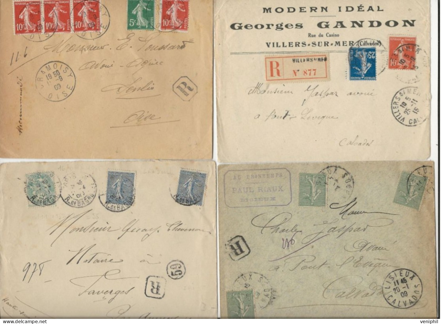 LOT DE 12 LETTRES SEMI-MODERNE -AFFRANCHISSEMENT SEMEUSE -OBLITERATIONS DIVERSES -DAGUIN -FM ALGERIE -1906-35 - Mechanical Postmarks (Other)