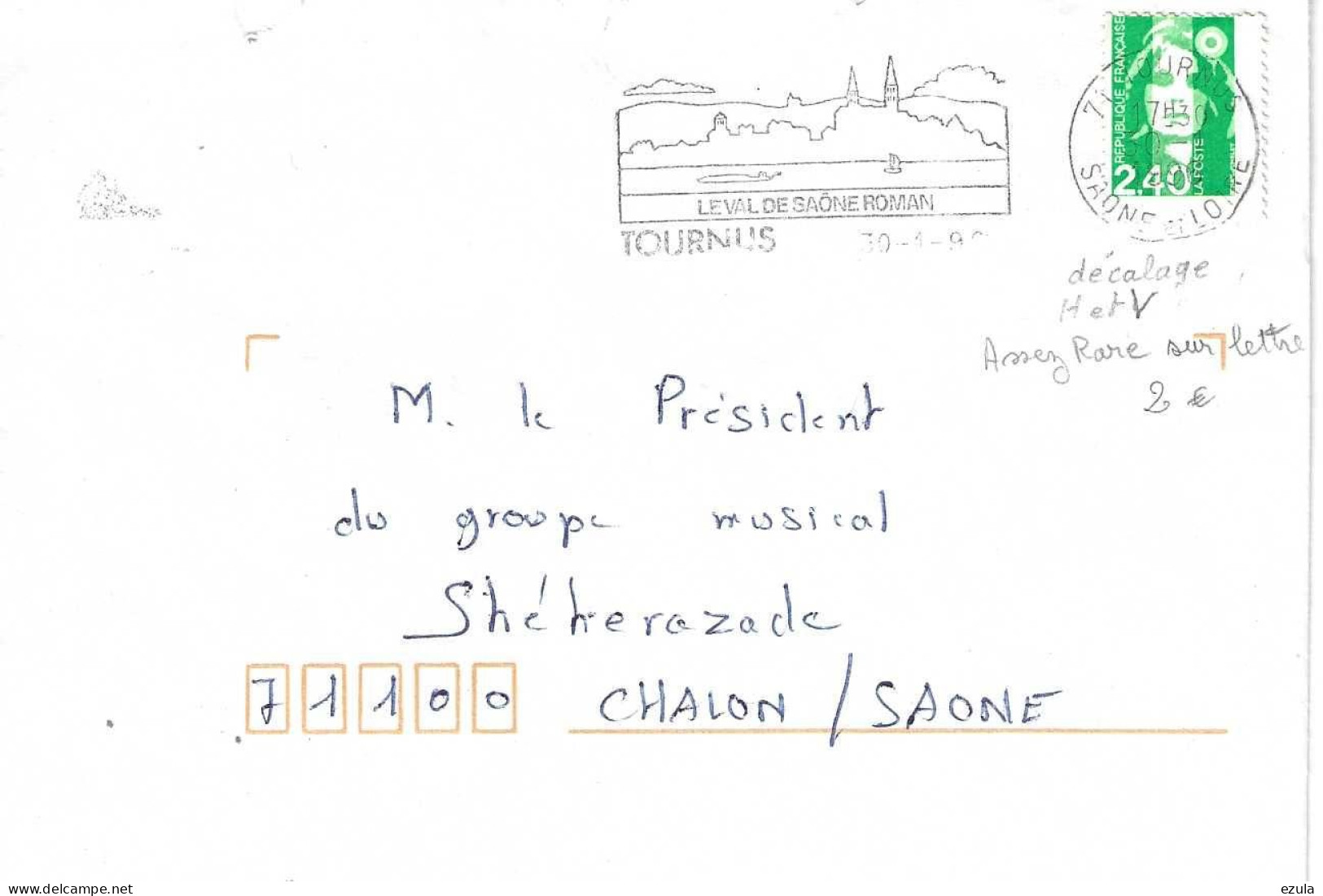 Lettre Affranchie Avec N° 2823 Du 30/1/90 Décalage Du Timbre Verticale Et Horizontale - Storia Postale