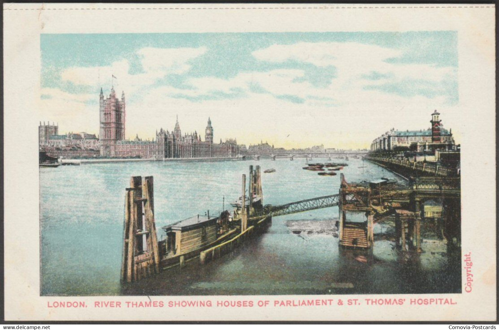 River Thames Showing Houses Of Parliament & St Thomas' Hospital, London, C.1905 - Postcard - River Thames
