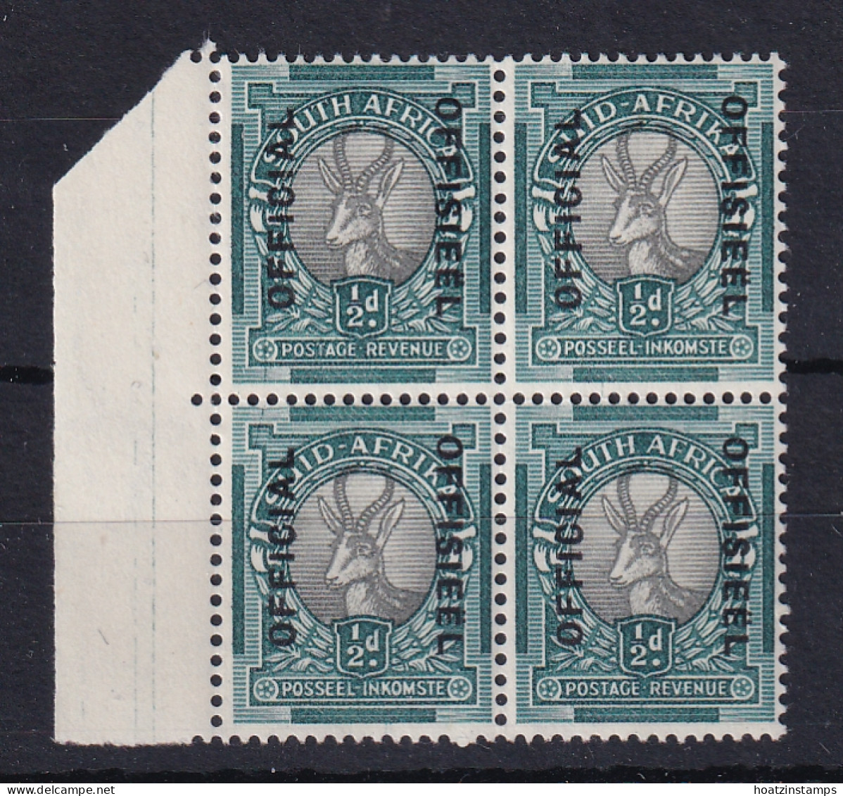 South Africa: 1937/44   Official - Springbok   SG O32    ½d   [diaeresis Over Second Over Second 'E']  MNH Block Of 4 - Servizio