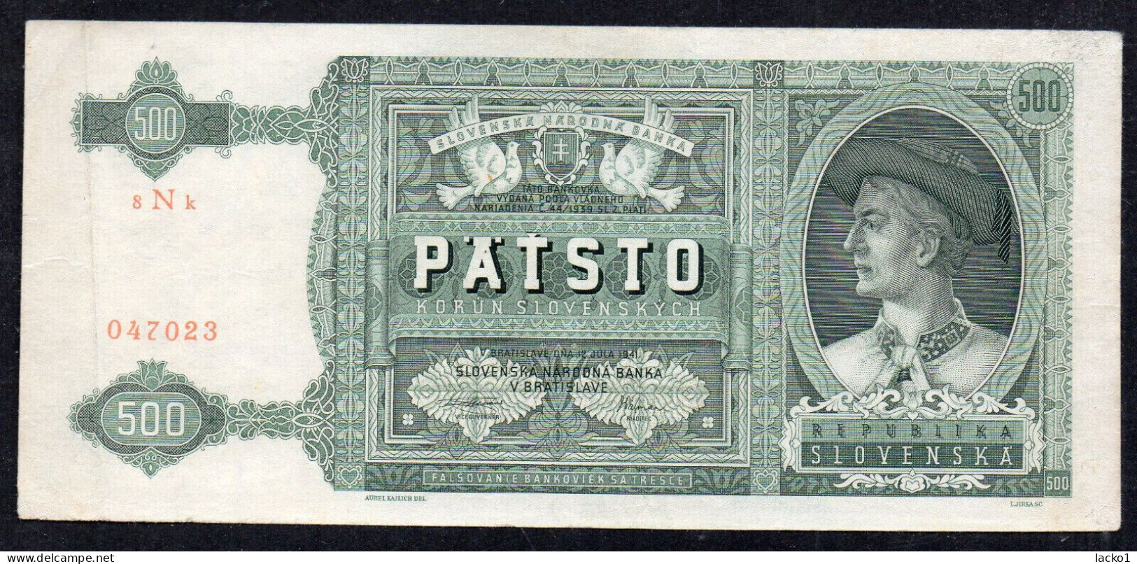 SLOVAKIA , 500 KORUN 1941 , NO PERFORATION !!! - Slowakei