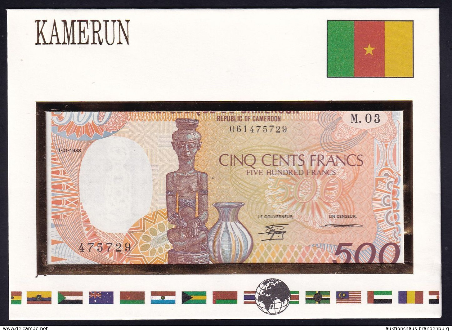 Kamerun Cameroon: 500 Francs 1.1.1988 - Notenbriefe Der Welt - Camerún