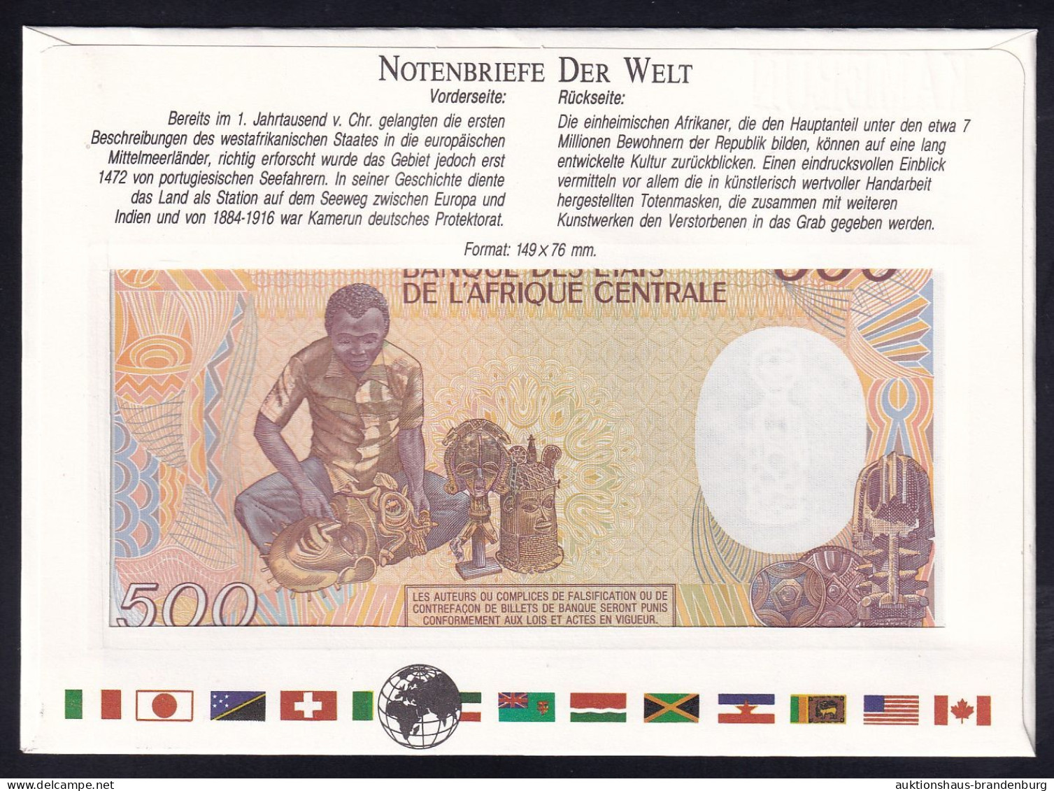 Kamerun Cameroon: 500 Francs 1.1.1988 - Notenbriefe Der Welt - Camerún