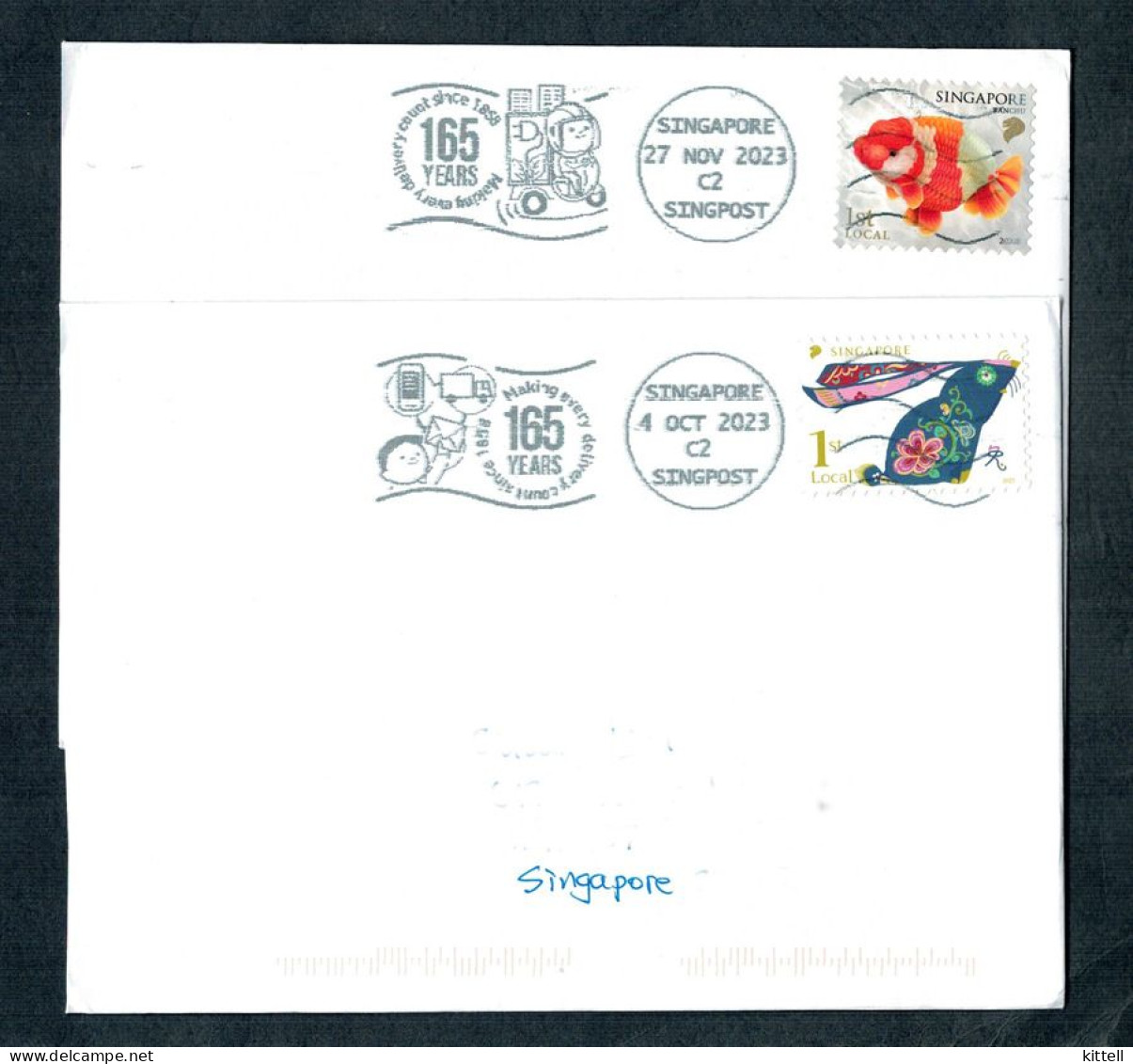 Singapore 2023 Slogan Postmark 165 Years Postal Service . #4 And #5 In Series. - Poste