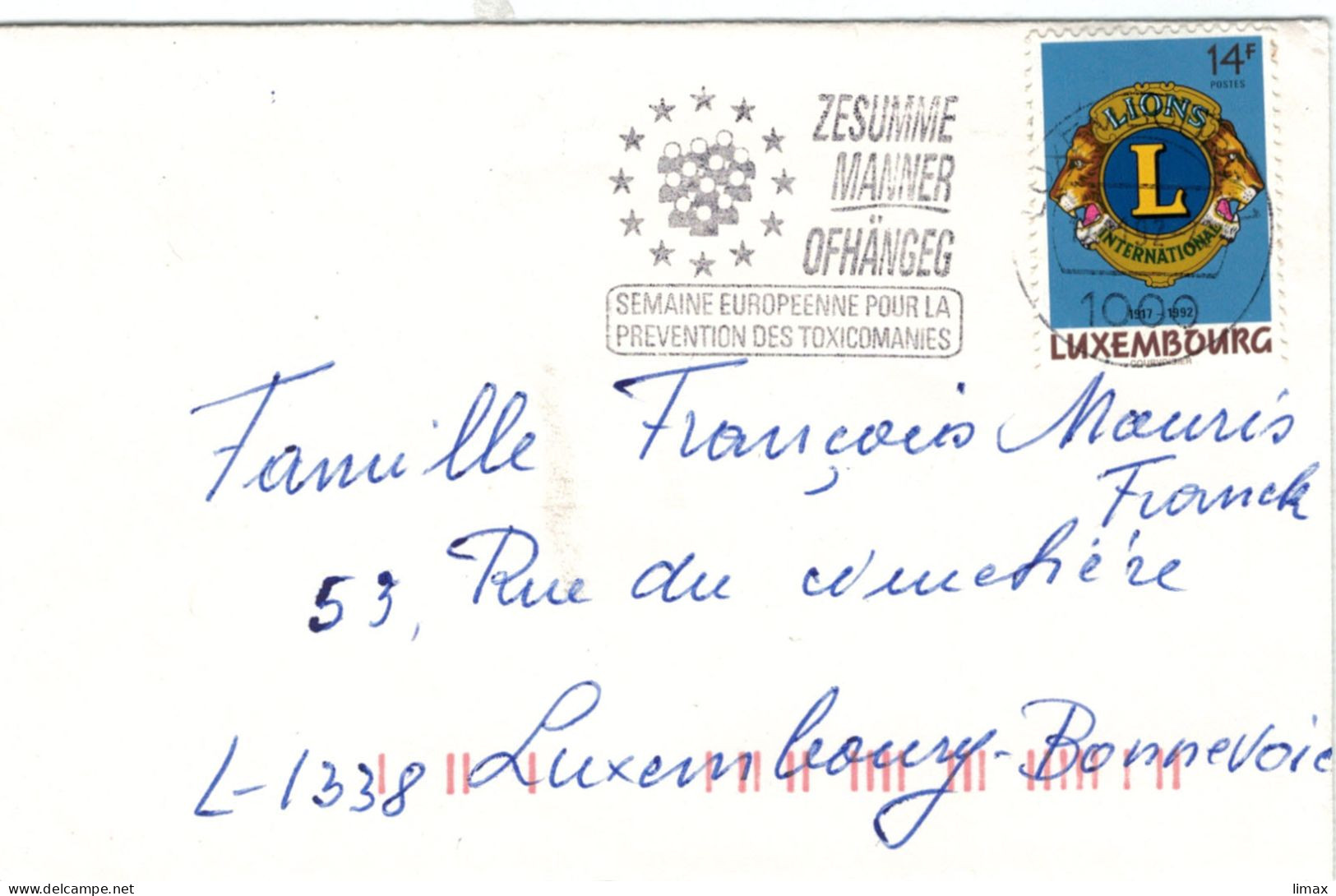 Lions 1992 Prävention Drogenmissbrauch - Cartas & Documentos