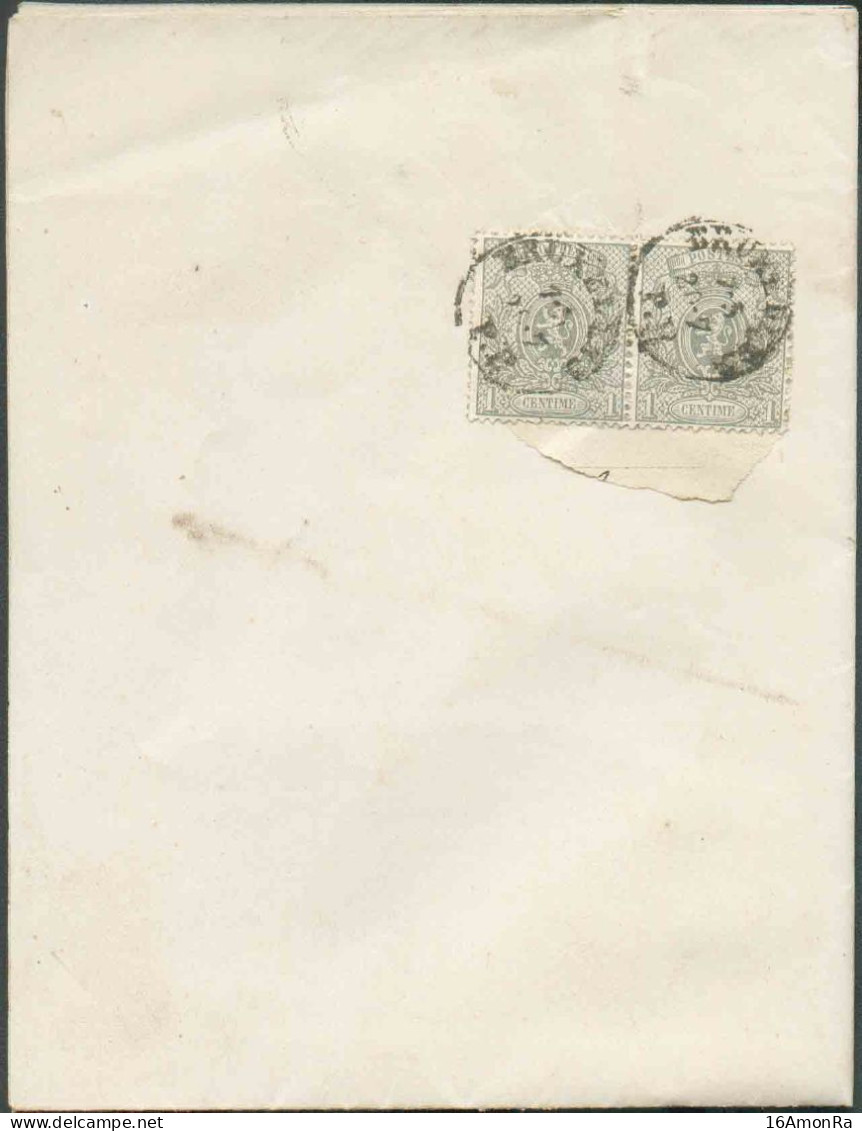 N°23(2) - PETITS LIONS 1 Cent. Gris (en Paire) Obl. Sc BRUXELLES/P.P. Sur Imprimé (sans Bande) De 20-7-1868 Vers Birtran - 1866-1867 Petit Lion