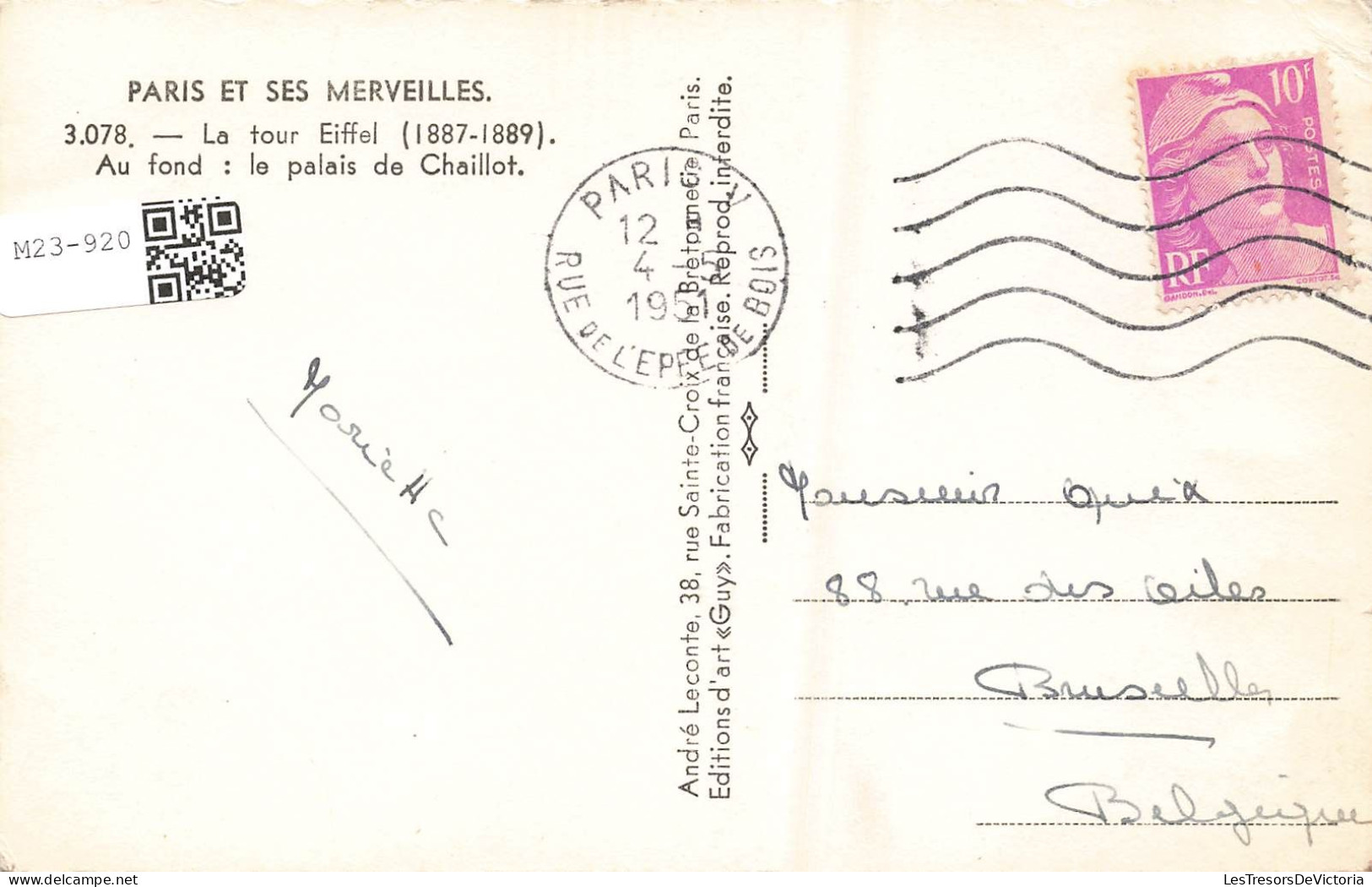 FRANCE - Paris Et Ses Merveilles - La Tour Eiffel - Au Fond: Le Palais De Chaillot - Carte Postale Ancienne - Tour Eiffel