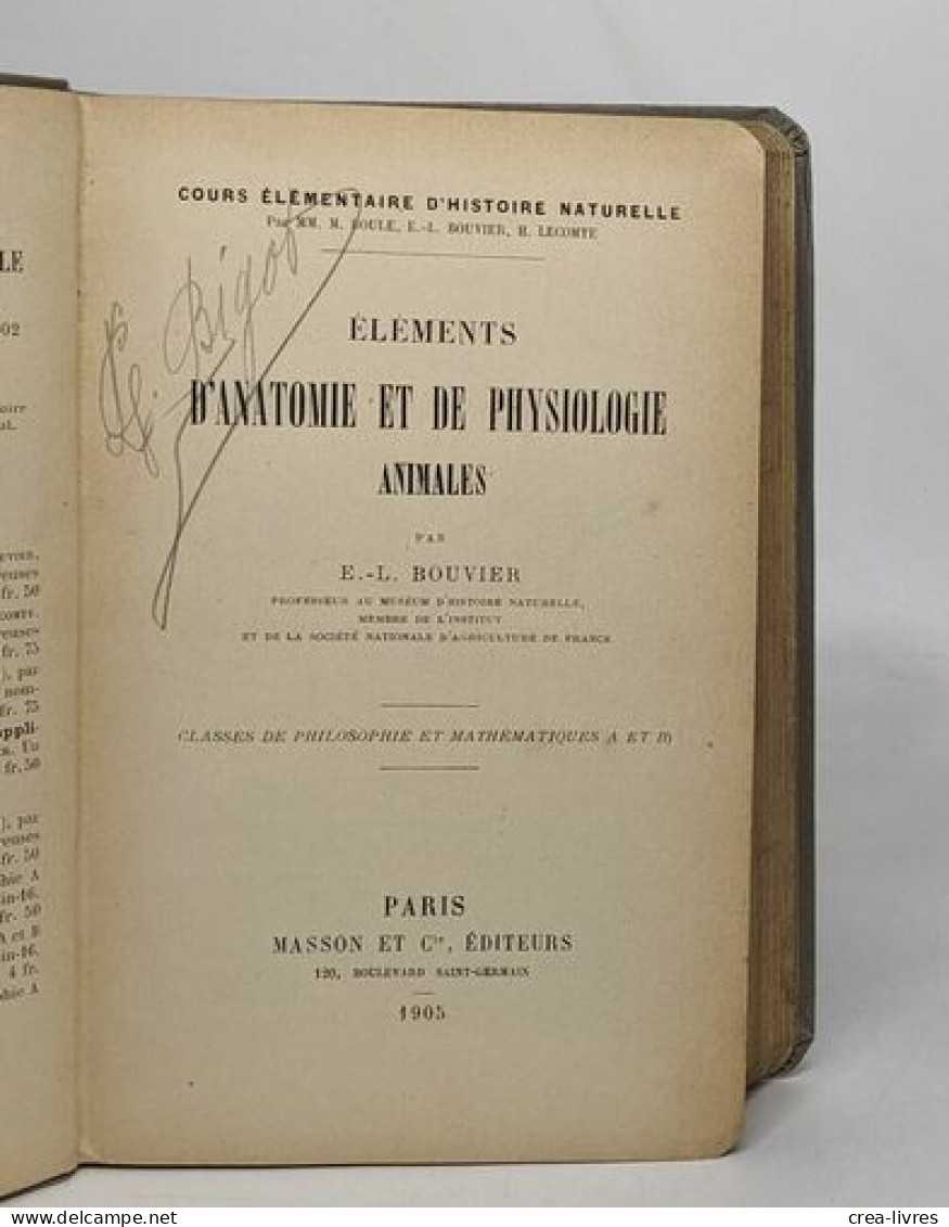 Anatomie Et Physiologie Animales - Classes De Philosophie Et De Mathématiques A Et B - Non Classés