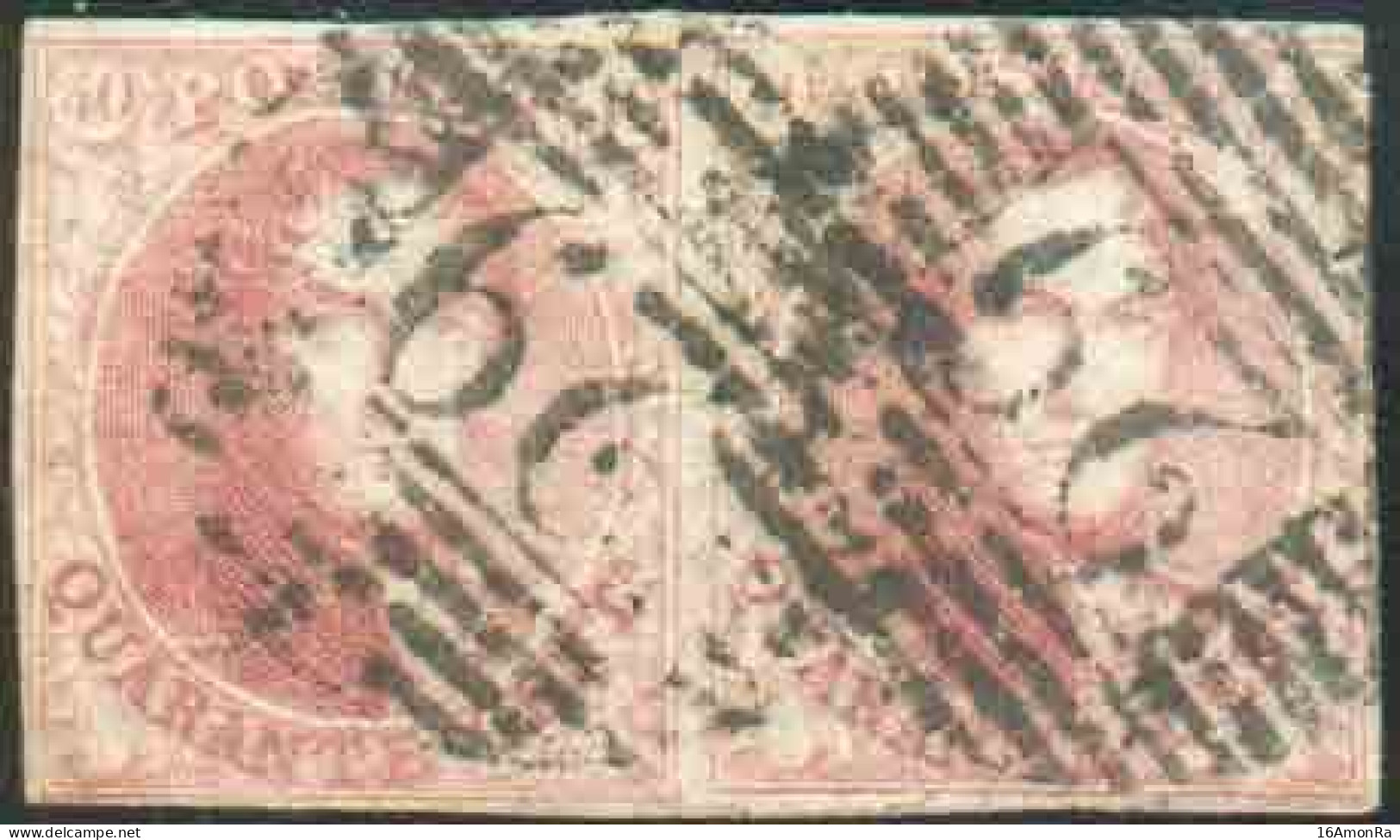 N°5(2) - Médaillons 40 Centimes Carmin-rose En Paire, Bien Margée Et Obl.P.29 COURTRAY Parfaitement Apposées. Rare. - Su - 1849-1850 Medaillons (3/5)