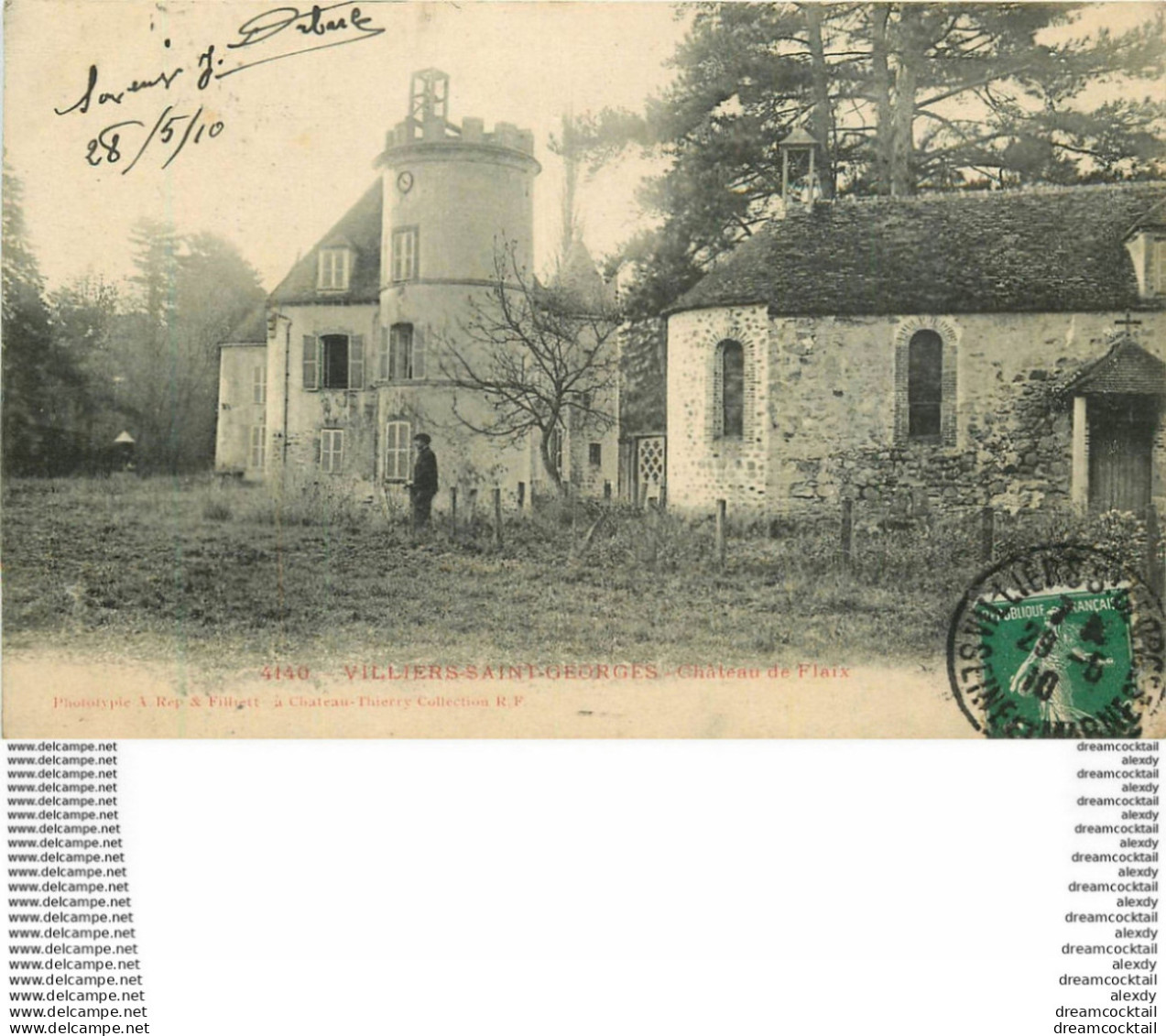 77 VILLIERS-SAINT-GEORGES. Château De Flaix Avec Son Gardien 1910 - Villiers Saint Georges