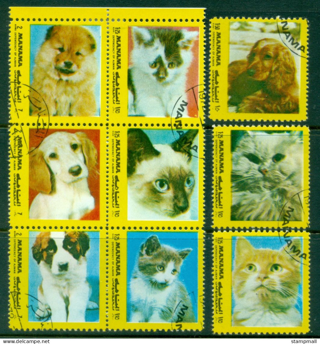 Manama 1972 Mi#A944-H944 Cats & Dogs, Yellow Frame CTO - Manama