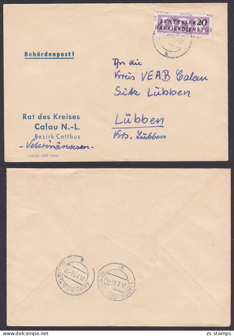 Calau (Niederlausitz) ZKD-Brief  B11(6002) Brief Behördenpost Rat Des Kreises Nach Lübben 23.8.57 - Storia Postale