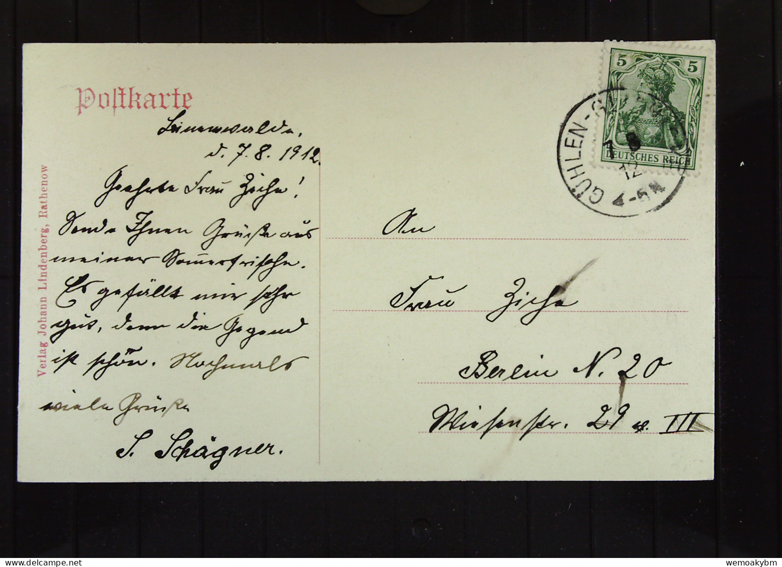 DR: AK Gruss Aus Binenwalde, Ruppiner Schweiz GÜHLEN- Vom 7.8.1912 Mit 5 Pf. Germania Knr.: 85 - Glienicke