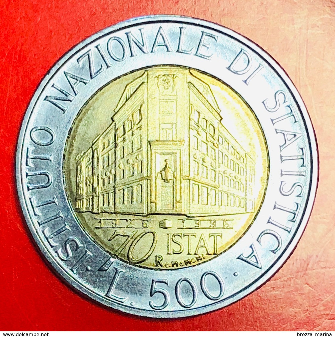 ITALIA - 1996 - Moneta - 70° Anniversario Dell'ISTAT, Sede - Testa Alata Femminile - Lire - 500 - 500 Liras