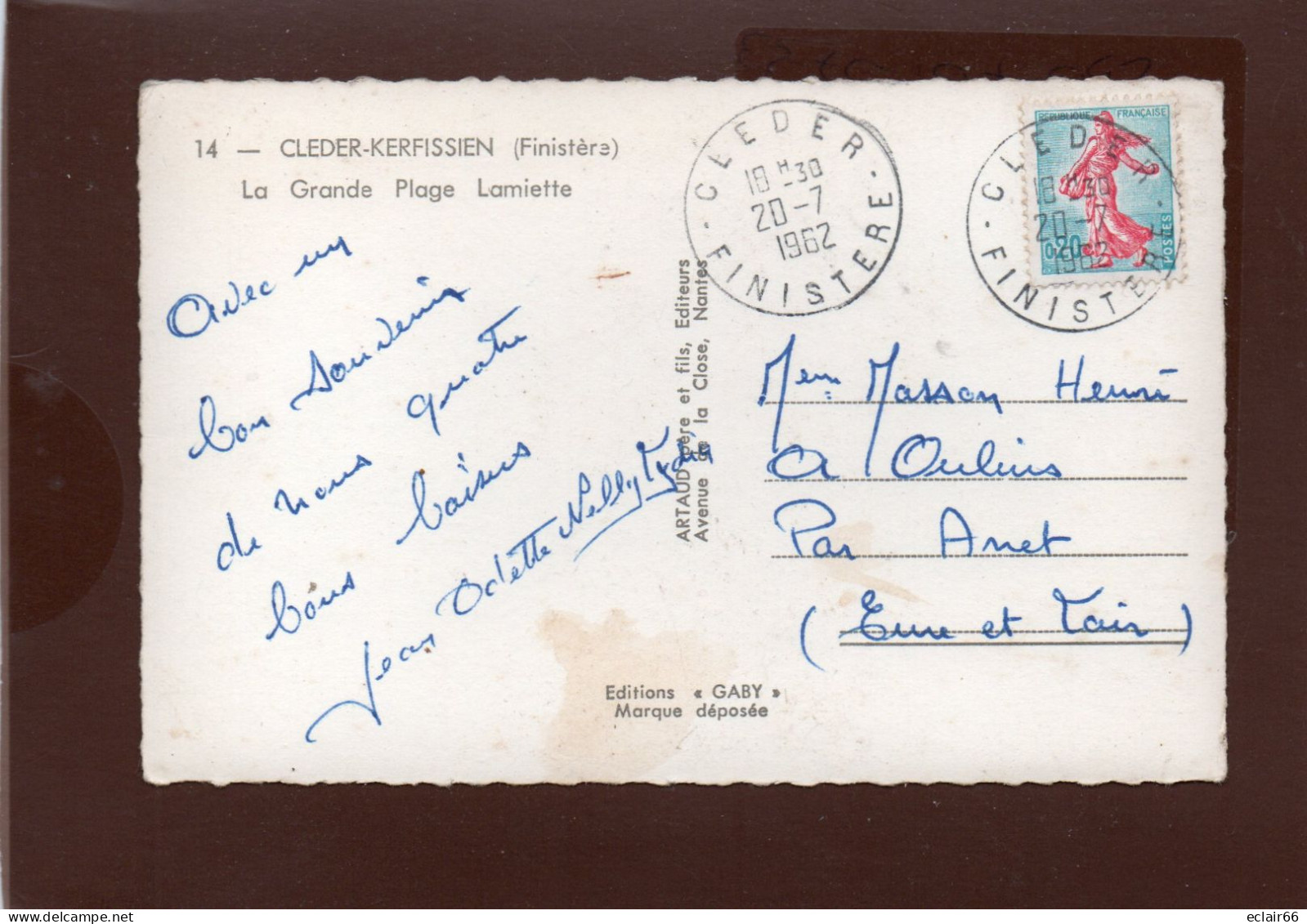 29 Cleder Kerfissien - La Grande Plage Lamiette - Carte Bon Etat SM Année 1962 N° 14 EDIT ARTAUD GABY IMPECCABLE - Cléder