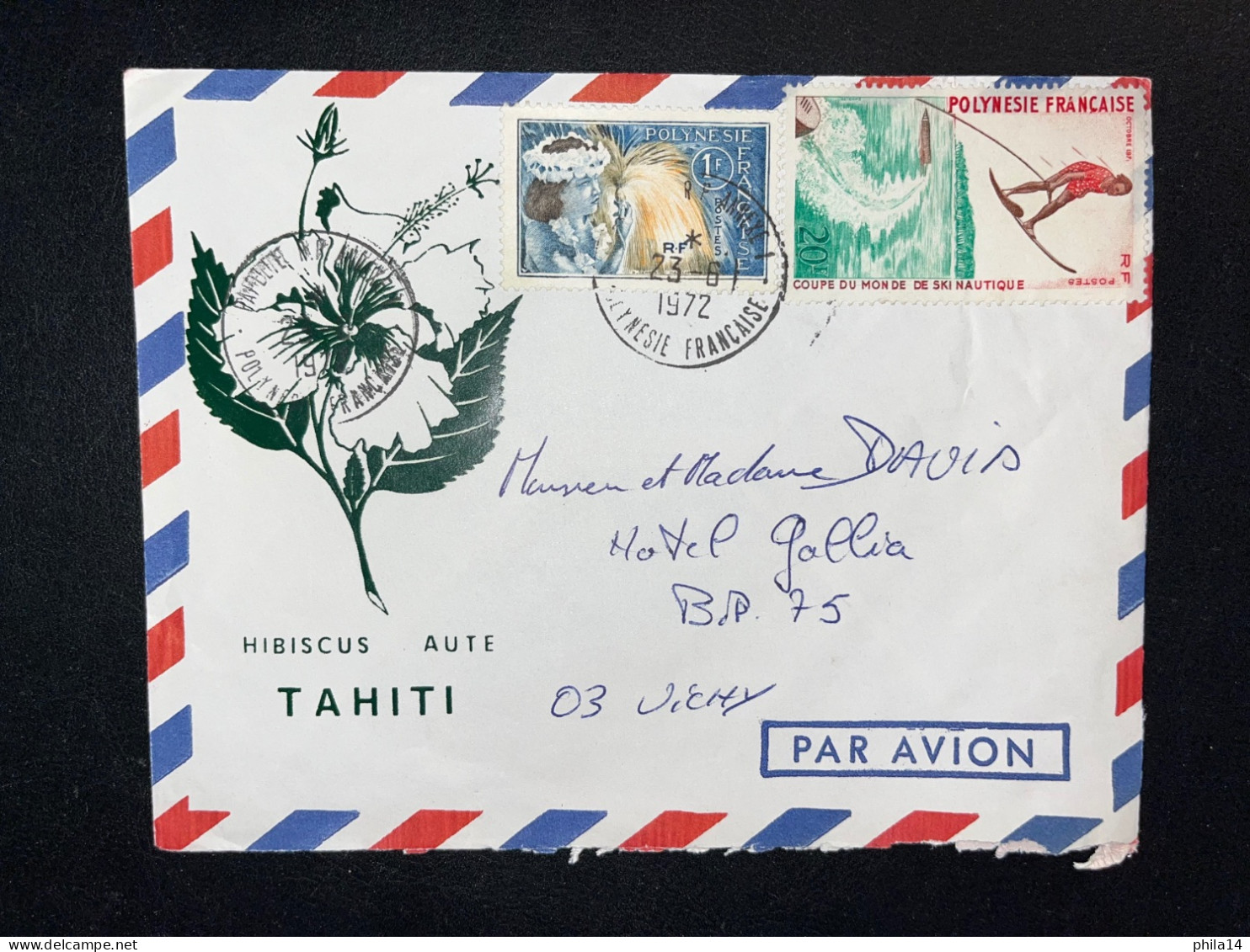 ENVELOPPE POLYNESIE FRANCAISE TAHITI  SP 91559 POUR VICHY 1972 - Lettres & Documents