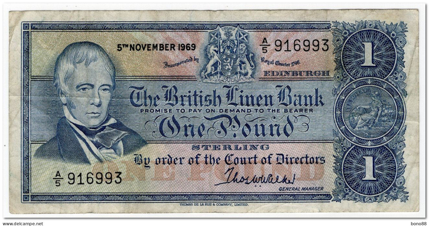 SCOTLAND,THE BRITISH LINEN BANK,1 POUND,1969,P.169a,F-VF - 1 Pound