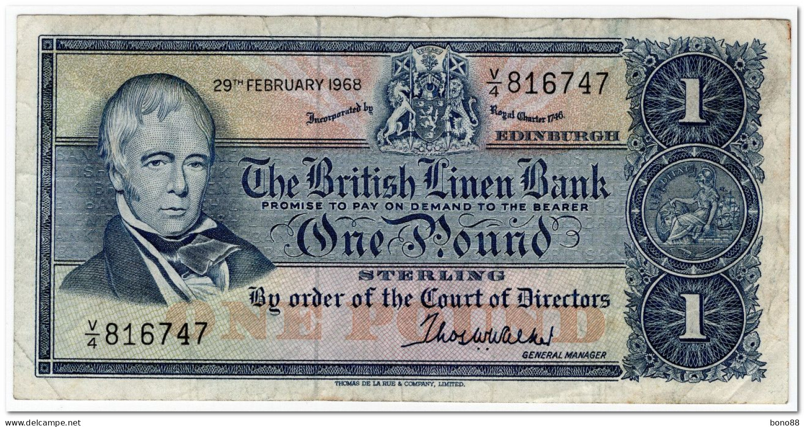 SCOTLAND,THE BRITISH LINEN BANK,1 POUND,1968,P.169a,FINE - 1 Pond