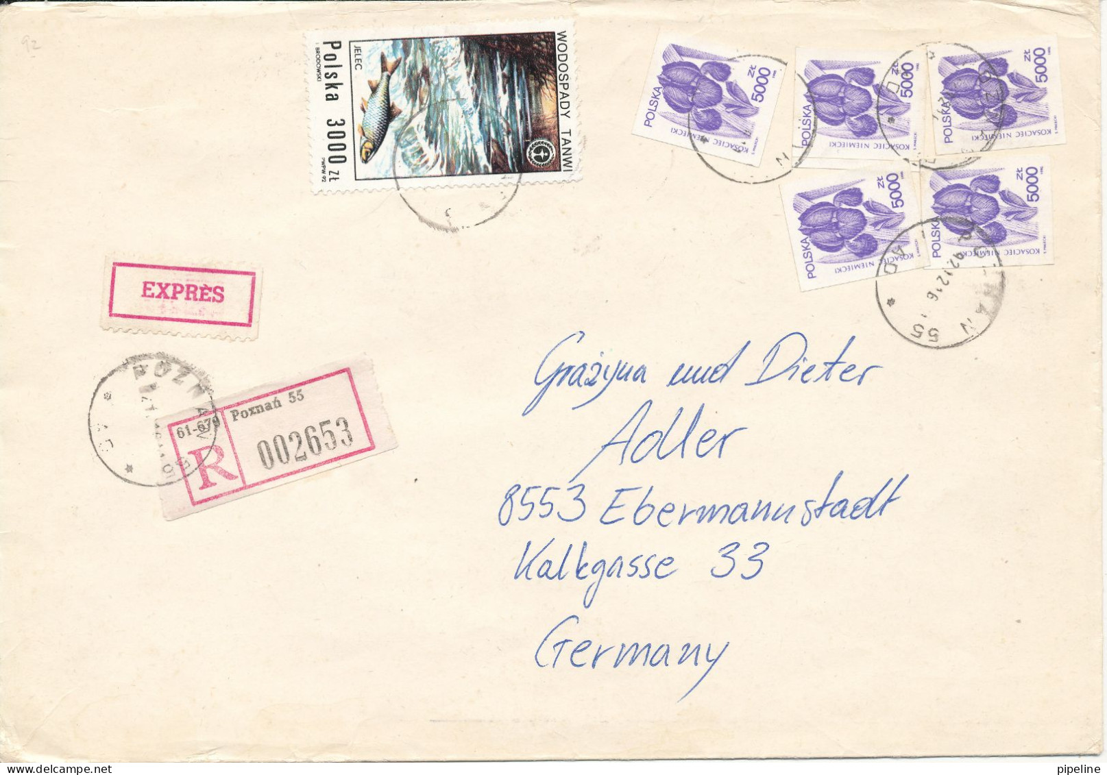 Poland Registered Cover Sent Express To Germany 16-12-1992 Big Size Cover - Cartas & Documentos