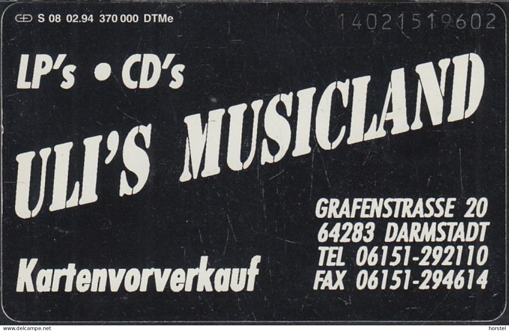 GERMANY S08/94 Uli's Musicland - AXMO AGENCY GmbH Darmstadt - S-Series: Schalterserie Mit Fremdfirmenreklame