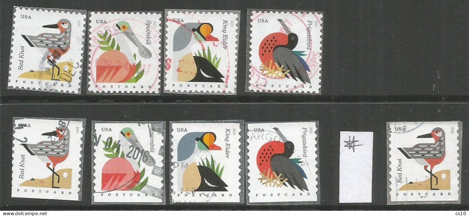 USA 2015 Coastal  Birds - From Sheet SC.#4991/94 + Coil Sc.#4995/98+ Plate# - Cpl 4+4+1v Set - VFU - Coils & Coil Singles