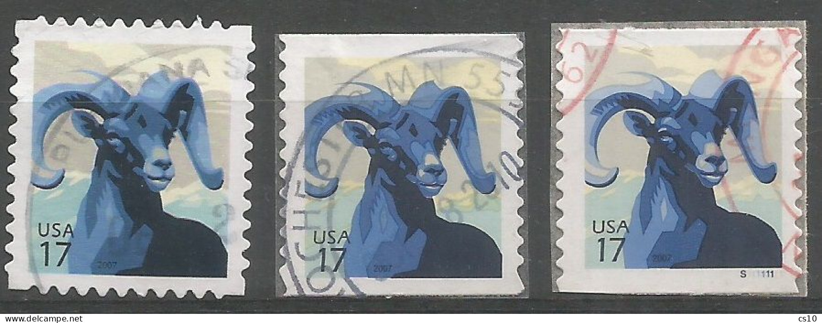 USA 2007 Bighorn Sheep C.17 - SC.#4138 Sheets + SC.#4140 Coil + Coil Plate Number  - Cpl 3v Set In VFU Condition - Rollen (Plaatnummers)