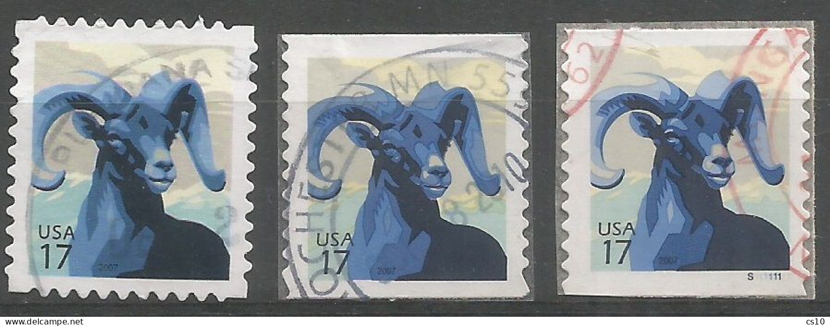 USA 2007 Bighorn Sheep C.17 - SC.#4138 Sheets + SC.#4140 Coil + Coil Plate Number  - Cpl 3v Set In VFU Condition - Rollini (Numero Di Lastre)