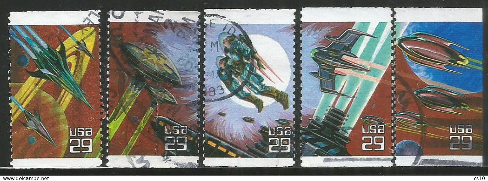 USA 1993 Space Fantasy - Futurisric Space Vehicles - SC.# 2741/45 - Cpl 5v Set From Booklet - VFU - Verenigde Staten